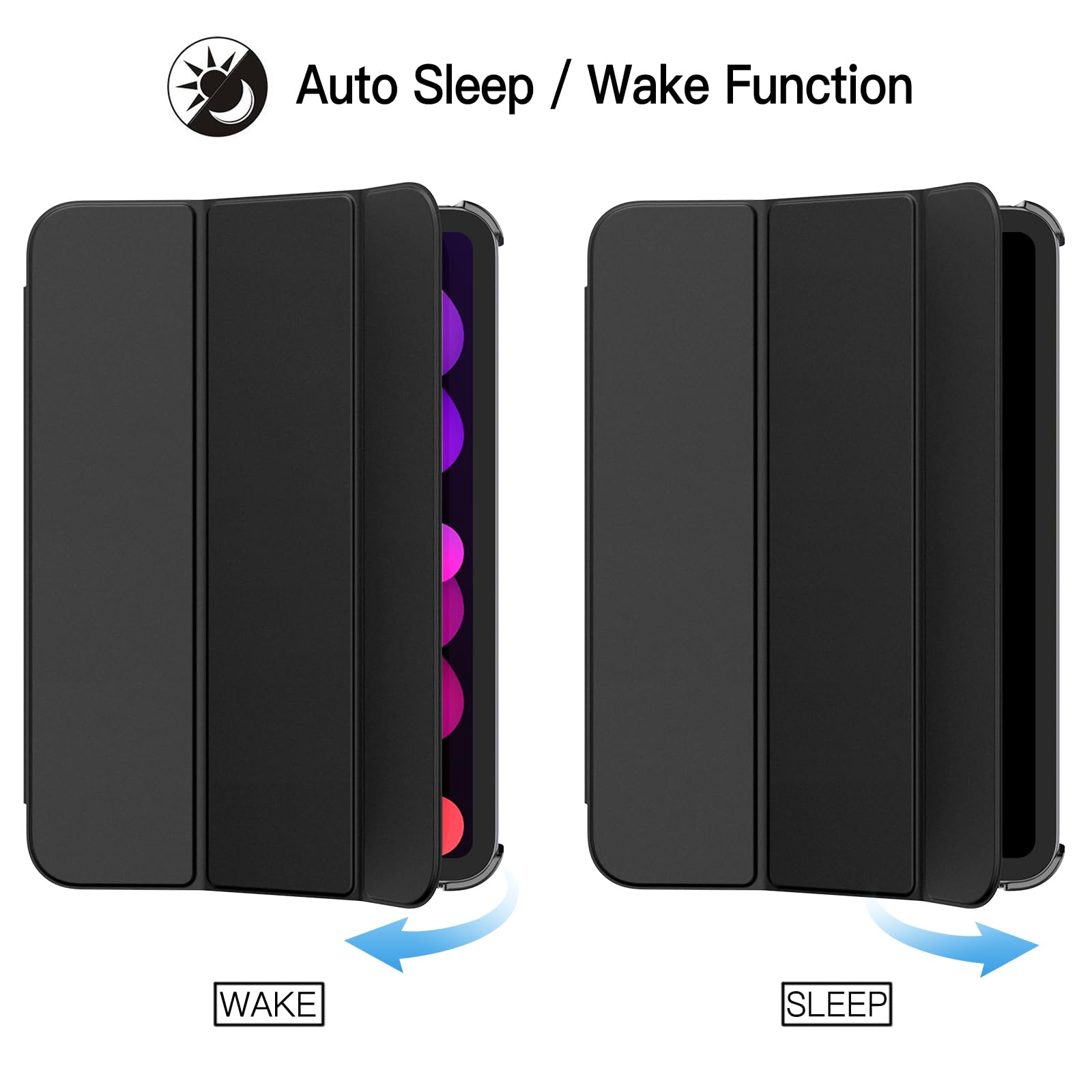 JETech Case for iPad mini (A17 Pro, 2024 Model, 7th Generation) / mini 6 (2021 Model, 6th Generation), Slim Stand Hard Back Shell Smart Cover with Auto Wake/Sleep (Black)