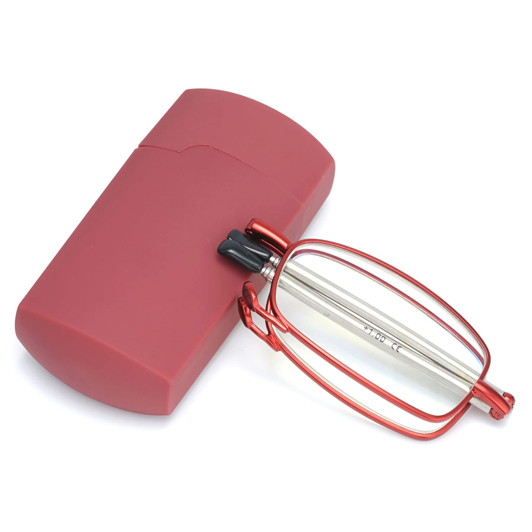 Lanomi Portable Reading Glasses Metal Lightweight Folding Blue Light Blocking Glasses Reader Eyeglasses 1.0 1.25 1.5 1.75 2.0 2.25 2.5 2.75 3.0 with Case for Men Women Red 2.25