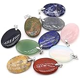 LE SKY 8 Pcs Natural Stone Pendants Oval Shape Quartz Crystal Agate Stone for Jewelry Making Necklace Bracelet