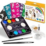 Face painting kits. Free 40 Stencils Included. Use for Body Painting, Birthday, Halloween ,fan Sports or Kids Makeup Parties.Our Face Paint Kit Contain Palette 8 Colors, Glitter,Brushes & Sponges