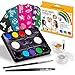Face painting kits. Free 40 Stencils Included. Use for Body Painting, Birthday, Halloween ,fan Sports or Kids Makeup Parties.Our Face Paint Kit Contain Palette 8 Colors, Glitter,Brushes & Sponges