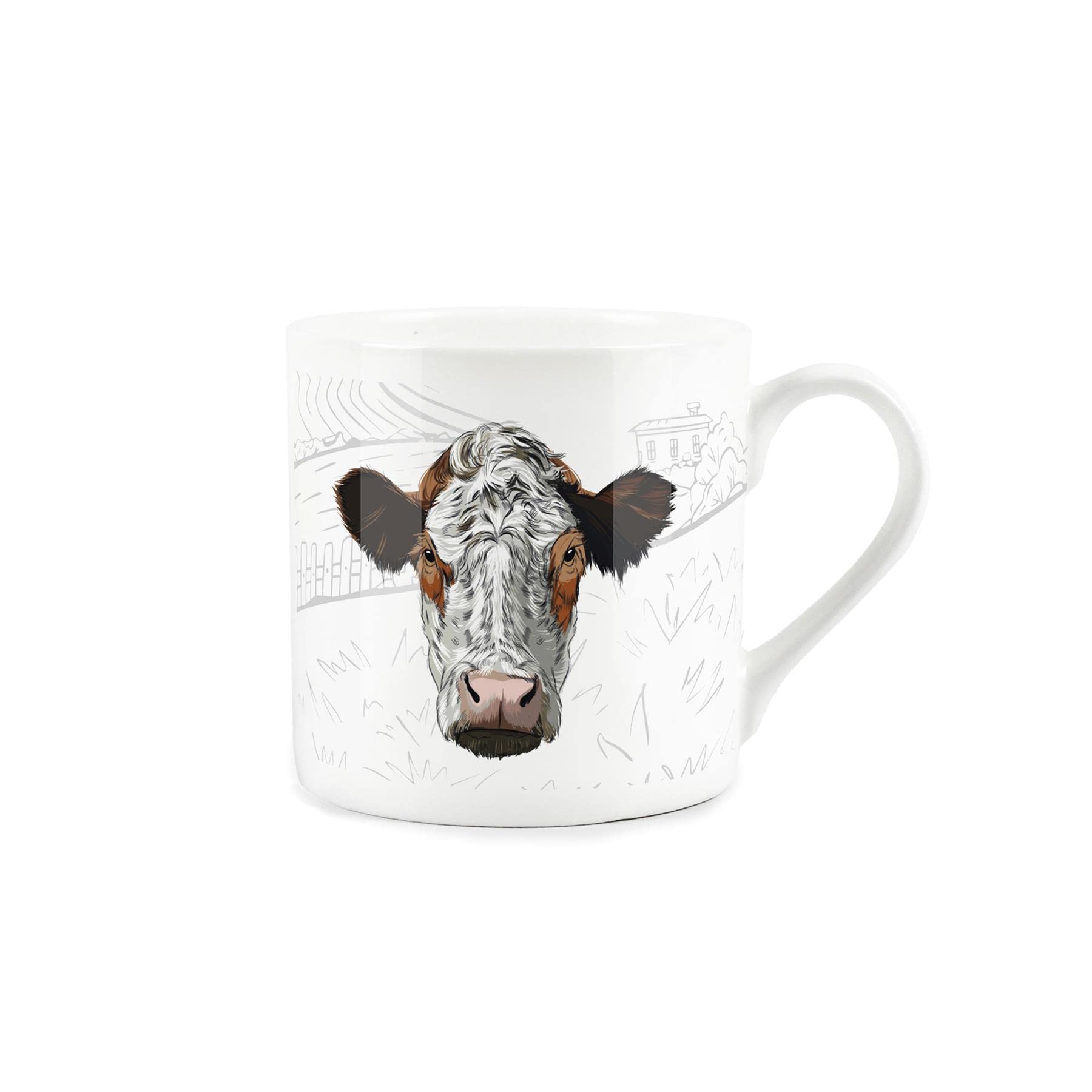 Purely Home Countryside Farmyard Cow - Fine Bone China White Mug Coffee/Tea Present Gift for Animal Lovers