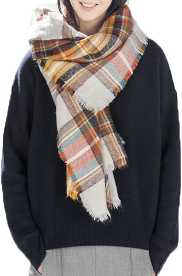 Women's Large Tartan Scarf Shawl Stole Plaid Checked Acrylic Cowl