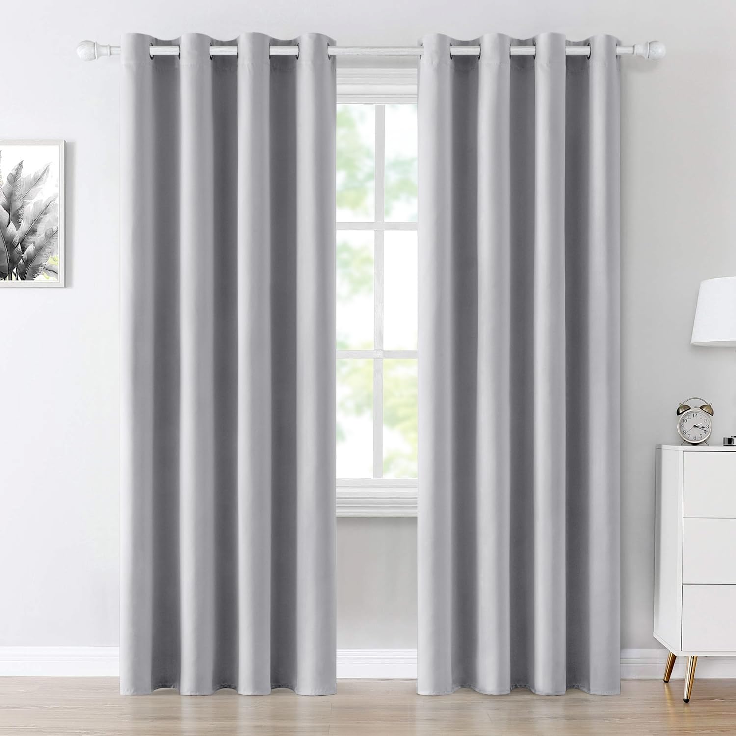 MIULEE Light Grey Blackout Curtains - 2 Panel, Premium Eyelet Curtains for Bedroom & Living Room, Thermal Insulated, Black Out, 55 x 88 Inches Each
