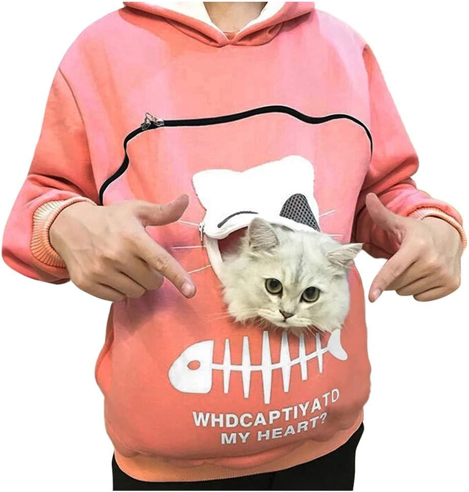 Cat Hoodie Carrier Sweatshirt Pet Holder Cat Dog Kangaroo Pouch Carriers Pullover for Womens