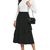 YSYOKOW Womens Midi Skirts 2025 Summer Trendy Ruffle Elastic High Waisted Long Flowy Maxi Skirt with Pockets