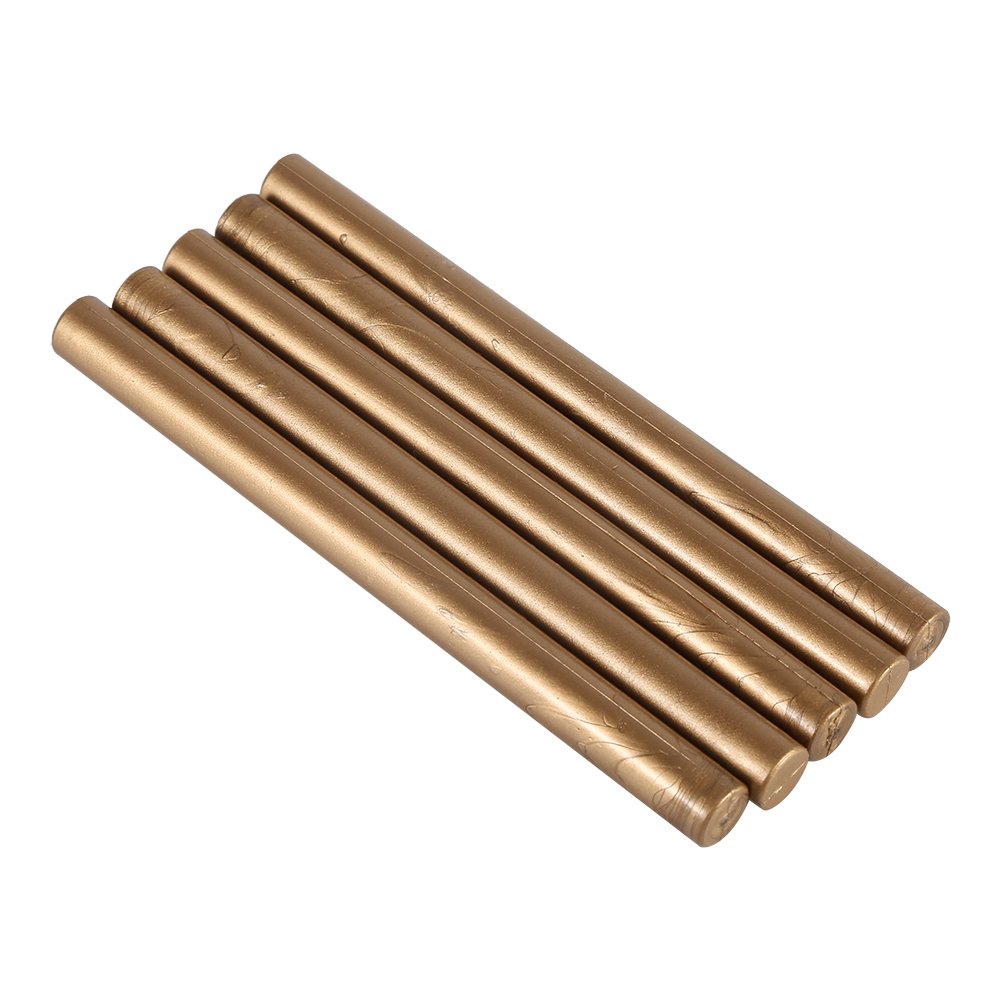 5 Pieces Sealing Wax Sticks Sealing Stamp Wax Glue Gun Wax For Sealing Vintage Birthday Wedding Invitation Cards and Letter(Brass)