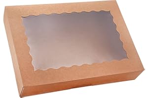 Tcoivs 20-Pack Bakery Boxes with Window, 12" x 8" x 2.5" Cookie Boxes, Treat Boxes, Large Donut Boxes for Muffins and Pastries (Brown)
