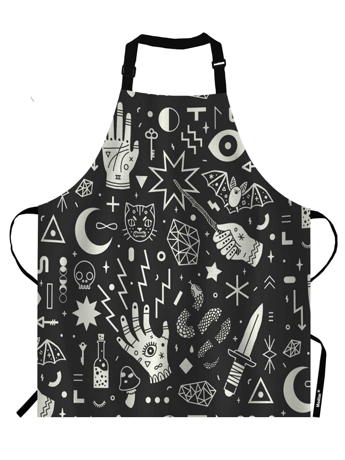 Moslion Witchcraft Apron,Hand Eyes Moon Skull Cat Bat Snake Dagger Mushroom Key Apron,Adjustable Neck Bib for Men Women,Suitable for Kitchen Cooking Waitress Chef
