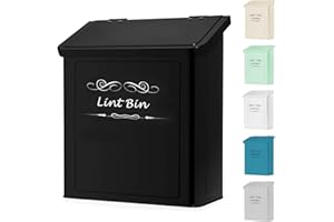 ELITAPRO Lint Holder Bin for Laundry Room - Farmhouse Magnetic Lint Bin with Lid - Wall Mounted Laundry Trash Can for Dryer, Washer - Laundry Room Organization and Storage - Hanging Lint Box (Black)