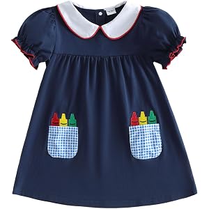 ZIXILOVGIR Baby Girl Halloween Outfit Toddler Ghost Embroidery Smocked Dress Doll Collar Stripes Halloween Dresses for Girls