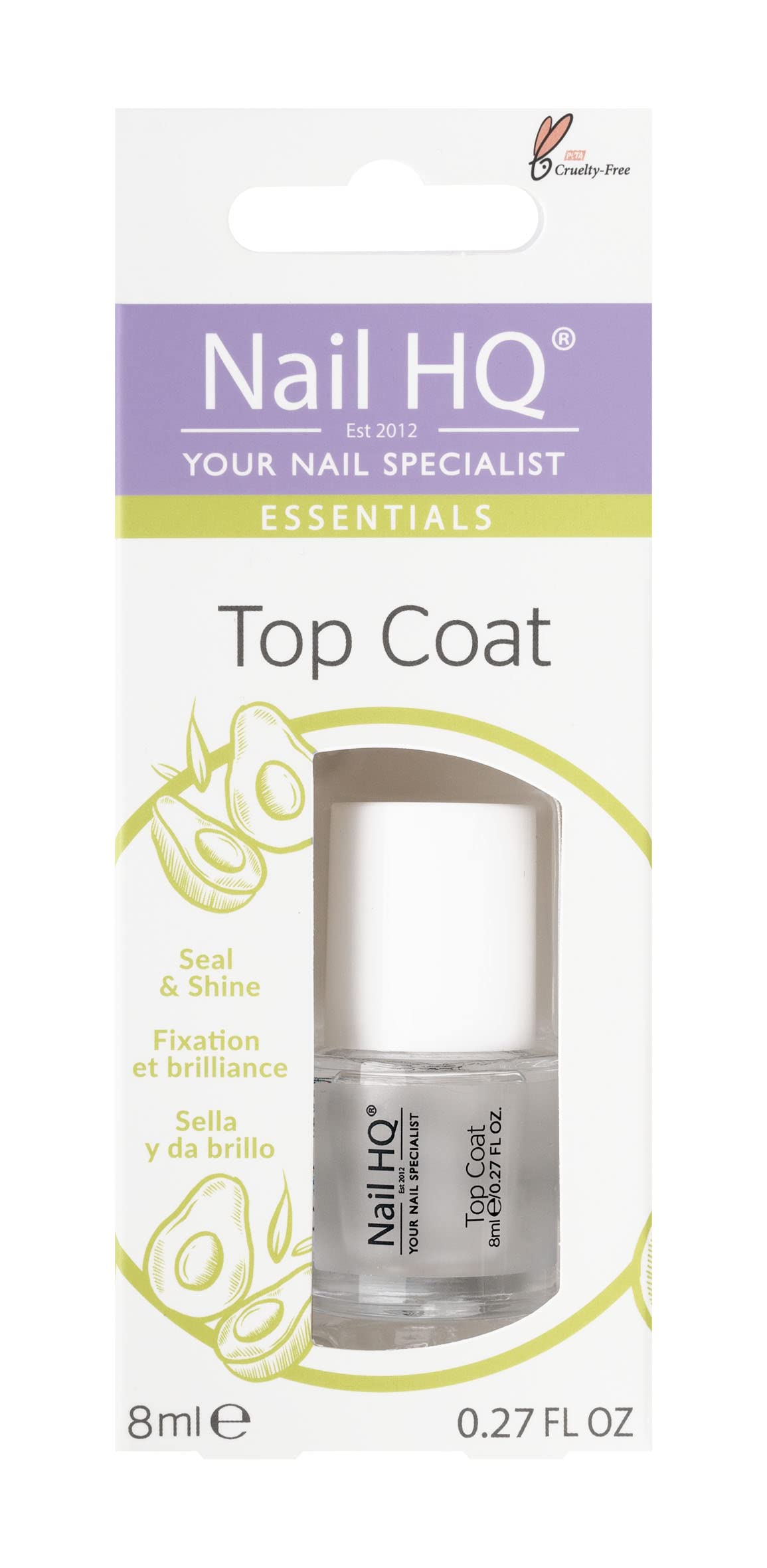 Nail HQ Essentials Top Coat 8 ml - Glossy Quick-Dry Nail Polish with Avocado Oil - Chip-Resistant, Colour-Protecting, 9-Free, Vegan & Cruelty-Free
