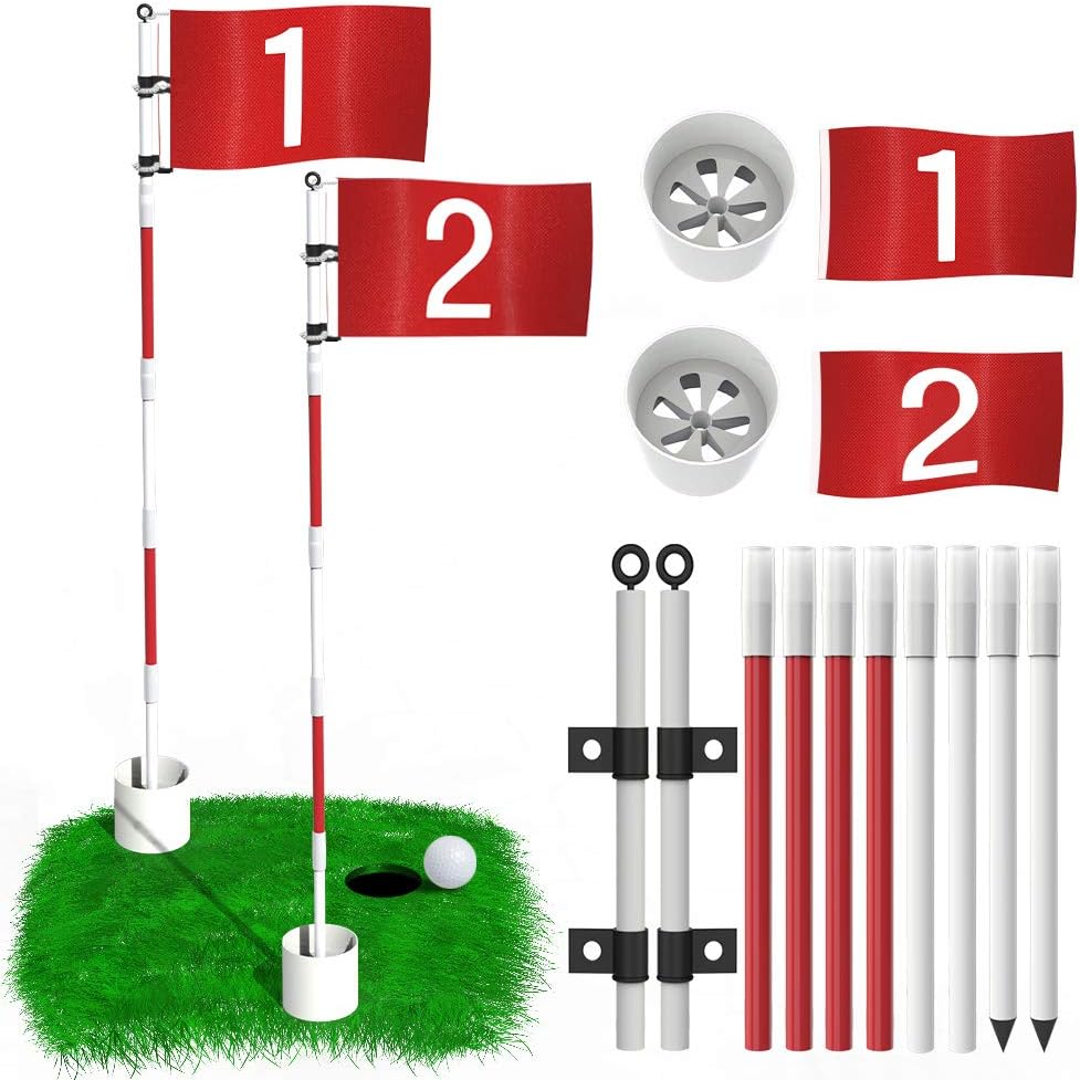 THIODOON 2 Pack Golf Flag Holes Cup 6-Hole Putting Green Stand Lights 5-Section