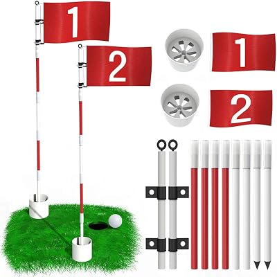 THIODOON 2 Pack Golf Flag Holes Cup 6-Hole Putting Green Stand Lights 5-Section
