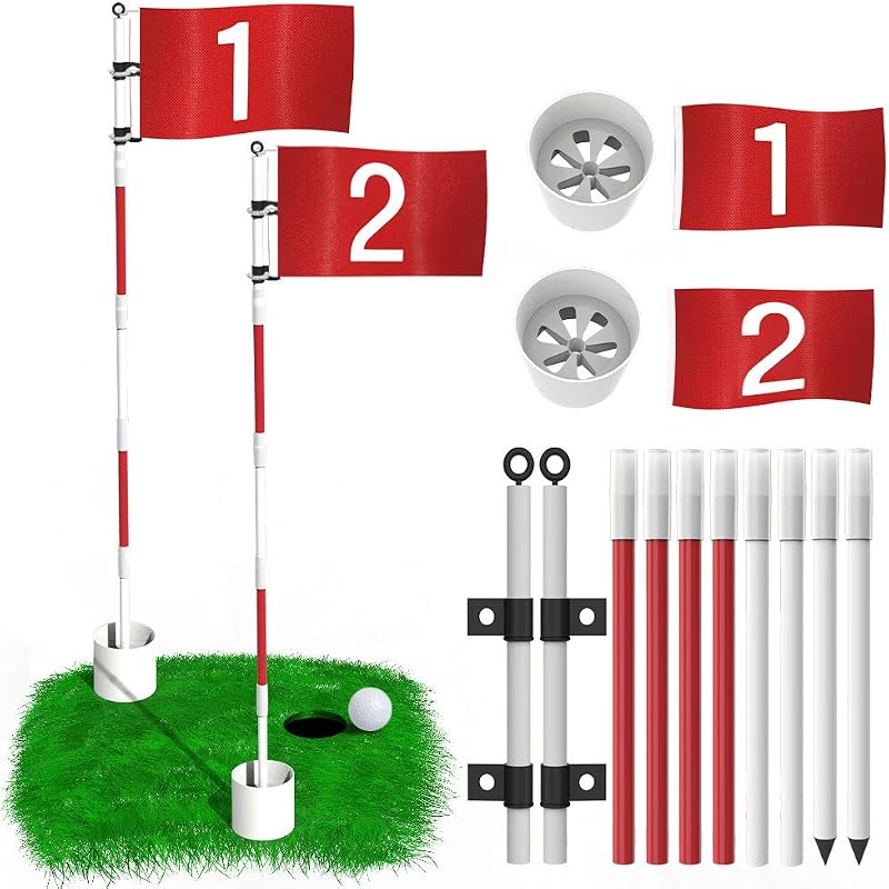 THIODOON 2 Pack Golf Flag Holes Cup 6-Hole Putting Green Stand Lights 5-Section