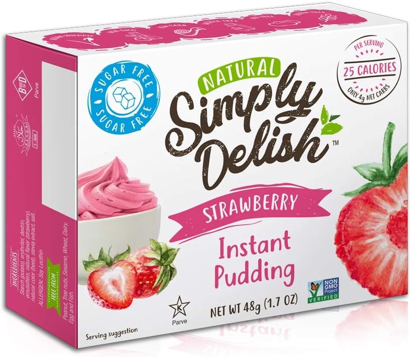 Simply Delish, Natural Pudding, and Pie Filling - Fat and Gluten Free, Vegan Sweet, Strawberry Flavour - Pack of 1, Sugar Free Pudding