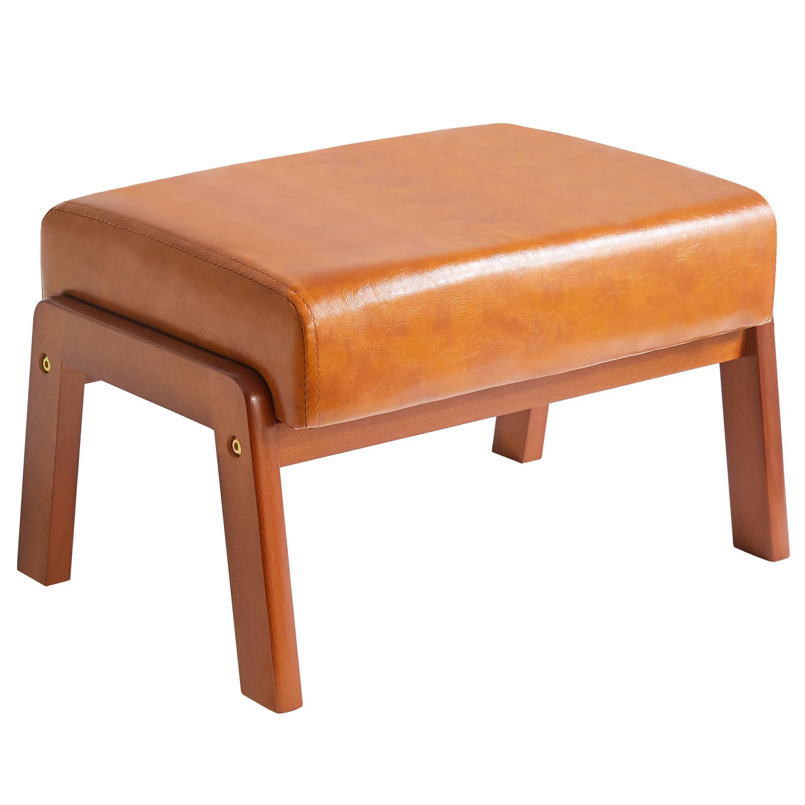 Photo 1 of IBUYKE 10.2” H Small Foot Stool Ottoman, Rectangle PU Faux Leather Foot Rest with Padded Seat and Wood Legs, Modern Ottoman Foot Rest for Living Room Bedroom Couch Office, Yellowish-Brown WBD013J
