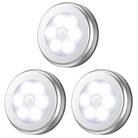 AMIR Nachtlicht mit Bewegungsmelder (3 Stück, Weiß), 6 LED Bewegungsmelder Licht, Auto EIN/AUS Led Beleuchtung Sensor, Batter