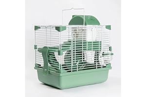 GYWHZC 7 x 9 x 12 Inch, 2-Tier Portable Travel Cage for Small Animals, Dwarf Hamster Travel Carrier with Carry Handle Exercise Wheel Water Bottle and Food Dish (Green)