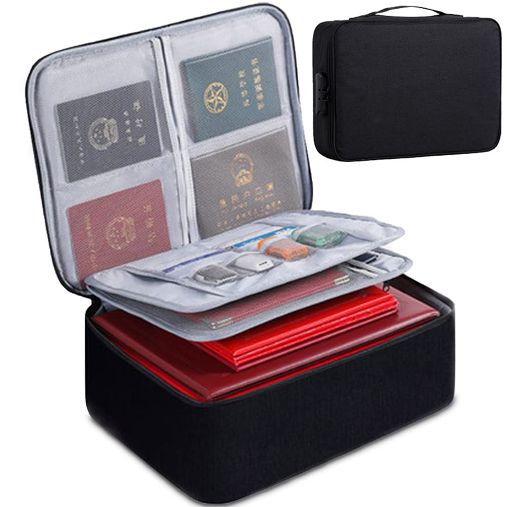 Multi-function Document Organizer,Safe File Storage Bag with Lock,Portable Home Office Travel File Folder for Certificates,Laptop,Bank Cards,Passport,Contracts,Cards (Black) — image 1