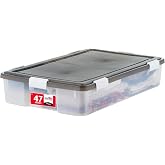 IRIS USA 47 Qt Underbed Storage Bins with Gasket Lids, Gray/Clear | WeatherPro low-profile seal protects clothing and seasonal items under beds from dust and moisture