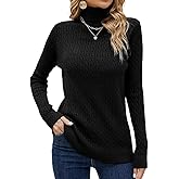SANGTREE Women's Cable Knit Turtleneck Long Sleeves Lightweight Pullover Sweater