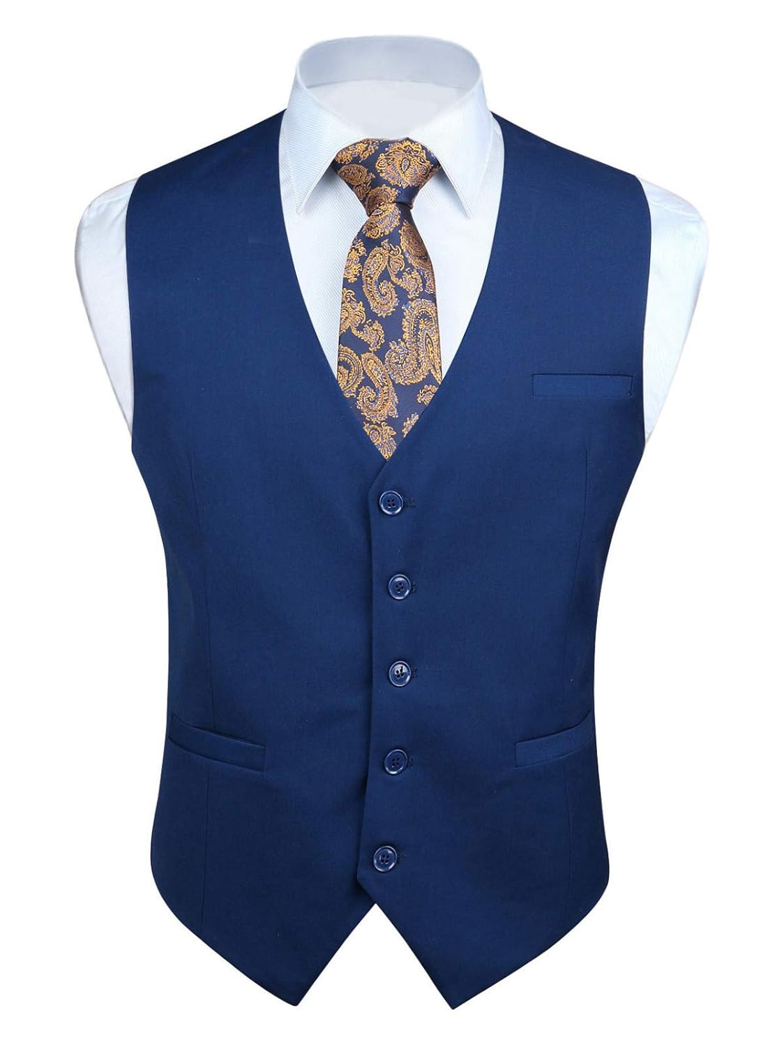 (ヒスデン) HISDERN スーツ ベスト メンズ 青 ジレ ベスト 結婚式 無地 光沢 フォーマル ビジネス 5ボタン スリム 男性用 礼服 XXL