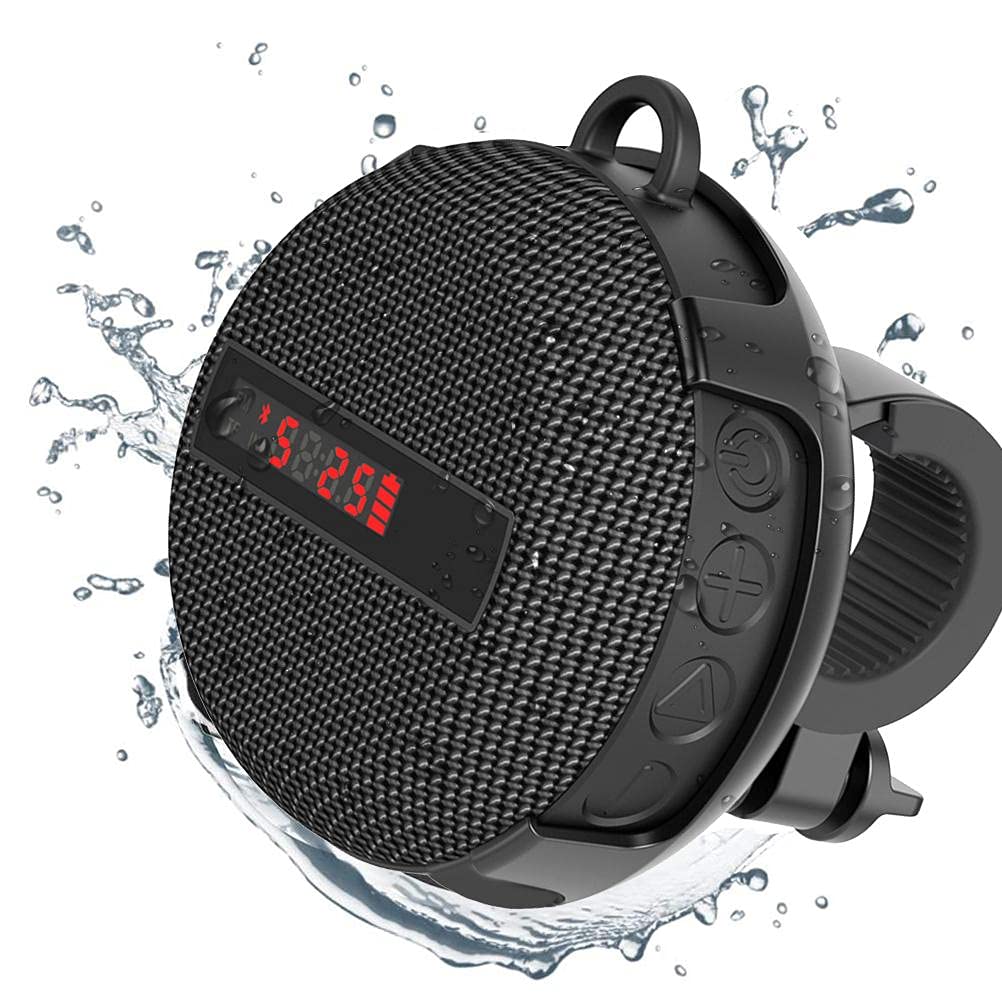Kuashidai Bluetooth Speaker - Upgraded Version Stereo Sound - Bluetooth 5.0 IPX6 Waterproof Small Speaker with Clock Display for Bike