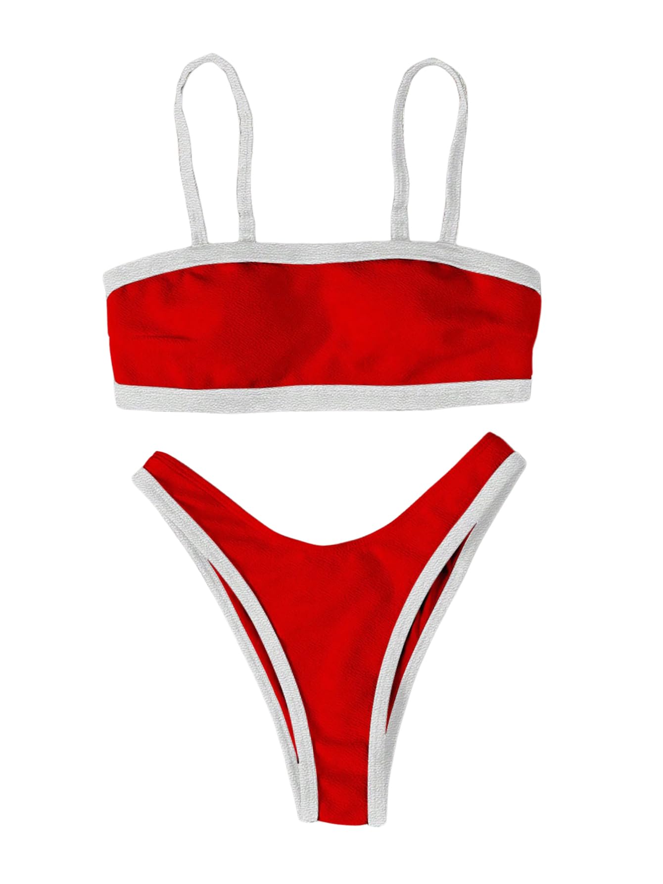 Photo 1 of (MEDIUM) (BAGGED) SHENHE Women's High Cut Cheeky Bikini Set Color Block Sexy 2 Piece Swimsuit Bathing Suit Red Medium