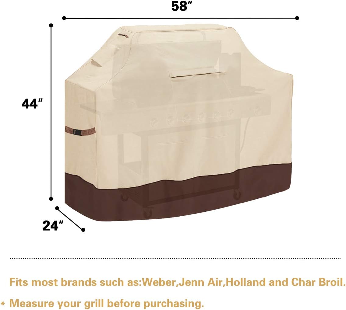 Vailge Grill Cover, 58-inch Waterproof BBQ Cover, 600D Heavy Duty Gas Grill Cover, UV & Dust & Rip & Fading Resistant, Suitable for Weber, Brinkmann, Char Broil Grills and More, Beige : Garden & Outdoor