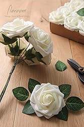 Floroom Artificial Flowers 25pcs Real Looking Ivory