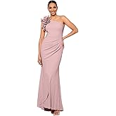 Xscape Womens Xscape Women's One-Shoulder,Floor-Length, Scuba Crepe Dress, with Ruffle Detail (Petite)