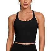 YEL Workout Crop Tank Tops with Built-in Bra for Women Longline Sports Bra | Sewn in Pads, Molded Cups, Tight Fit, Scoop Neck, Summer Crop Tank Cami, Yoga Gym Running Athletic Tank Top, Seamless