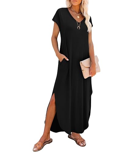 3 Pack Women's Maxi Dresses Casual Short Sleeve T-Shirt Dress Long Slit