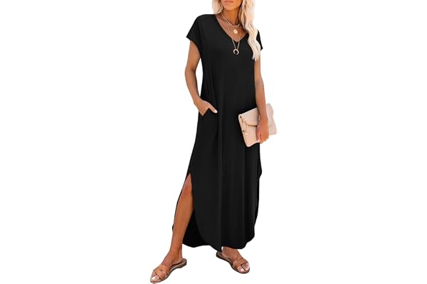 RUMIA Summer Maxi Dresses for Women Cap Sleeve Long Sundress with Pockets