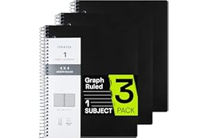 ONAVIA Spiral Notebook for School 3 Pack, 1 Subject, 4x4 Graph Ruled Paper, 100 Sheets, 9" x 11", 1 Divider with Pocket, 3 Hole Punched, Plastic Cover, 1/4" Grid Graphing Note Book Bulk, Black