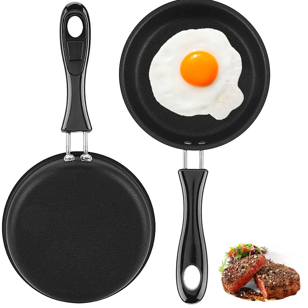 Ritte 2 Pcs Non Stick Mini Frying Pan, Mini Frying Pan, Mini Omelet Pan, Non-Stick Coating Omelette Pan with Insulated Safety Handle for Frying Eggs, Bacon, Ham, Steaks (Black)