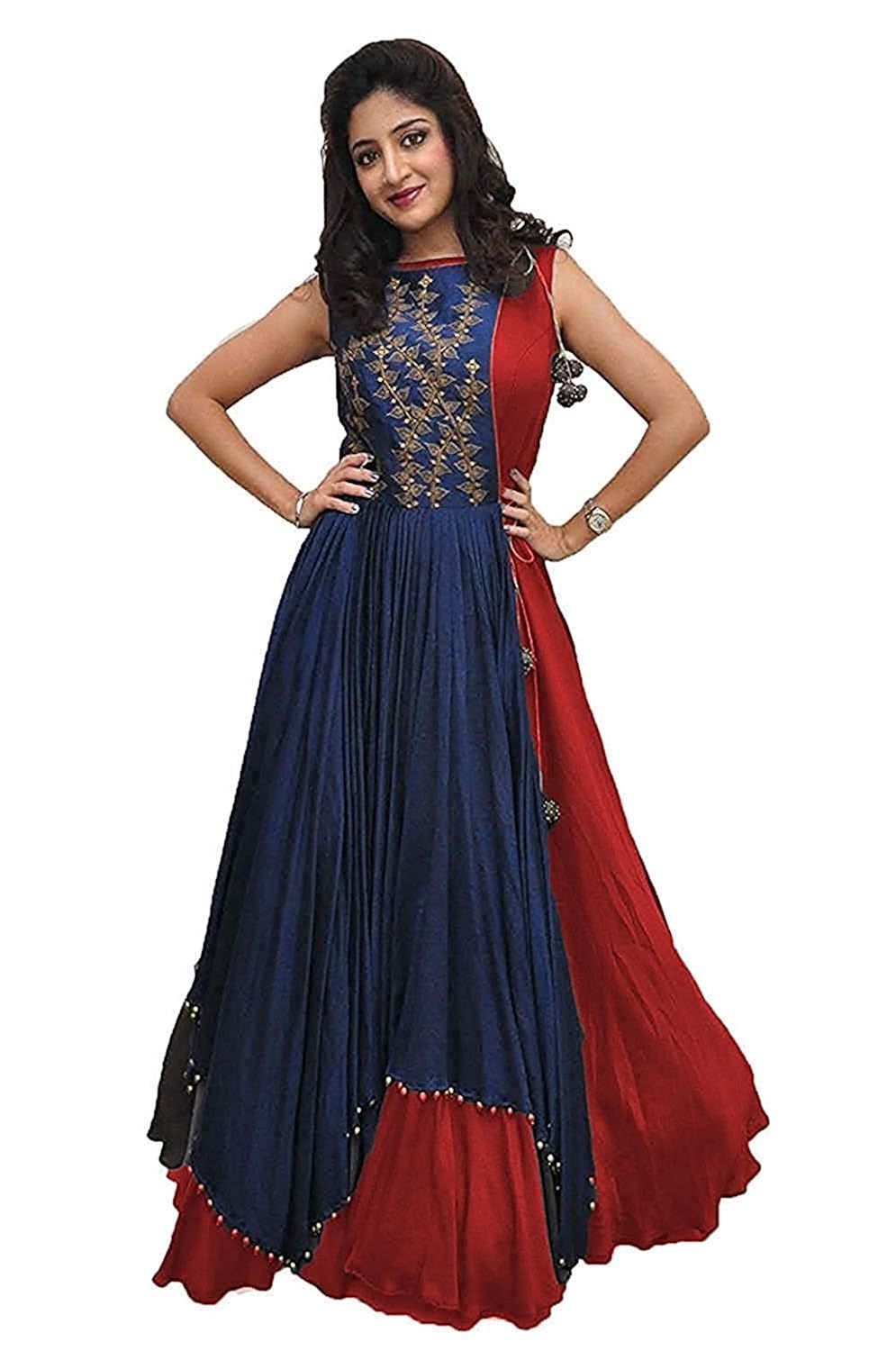 morang women's new bengloary silk semi stitched gown(free size_red)
