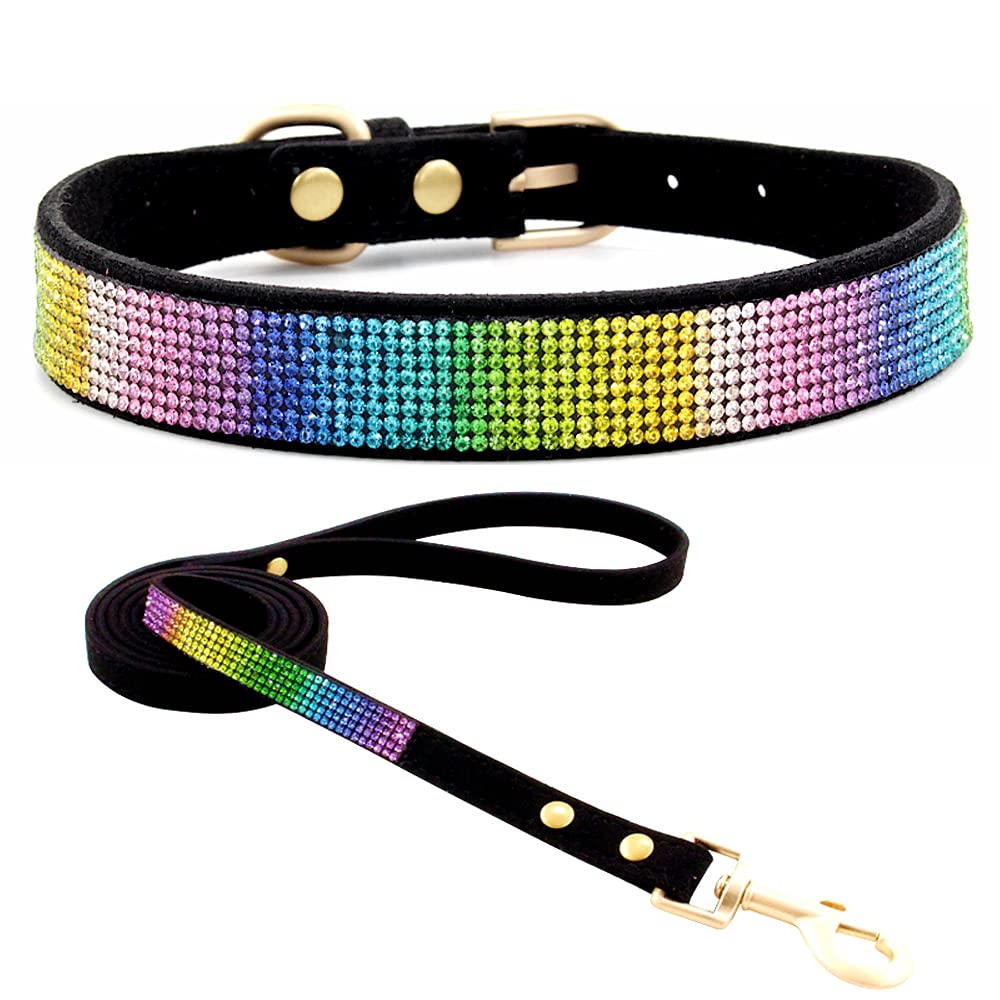 haoyueer Cute Dazzling Sparkling Elegant Fancy Soft Suede Leather Bling Rhinestone Crystal Jeweled Pet Cat Dog Puppy Collar Dog Leash Combo Set (XS, Black-2) โ image 1