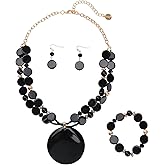 Coiris Layered Beads Statement Necklace for Women Gradient Colour Circle Shell Pendant Chunky Jewelry Set Costume Jewelry for Women