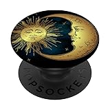Boho Chic Golden Sun Crescent Moon And Stars Over