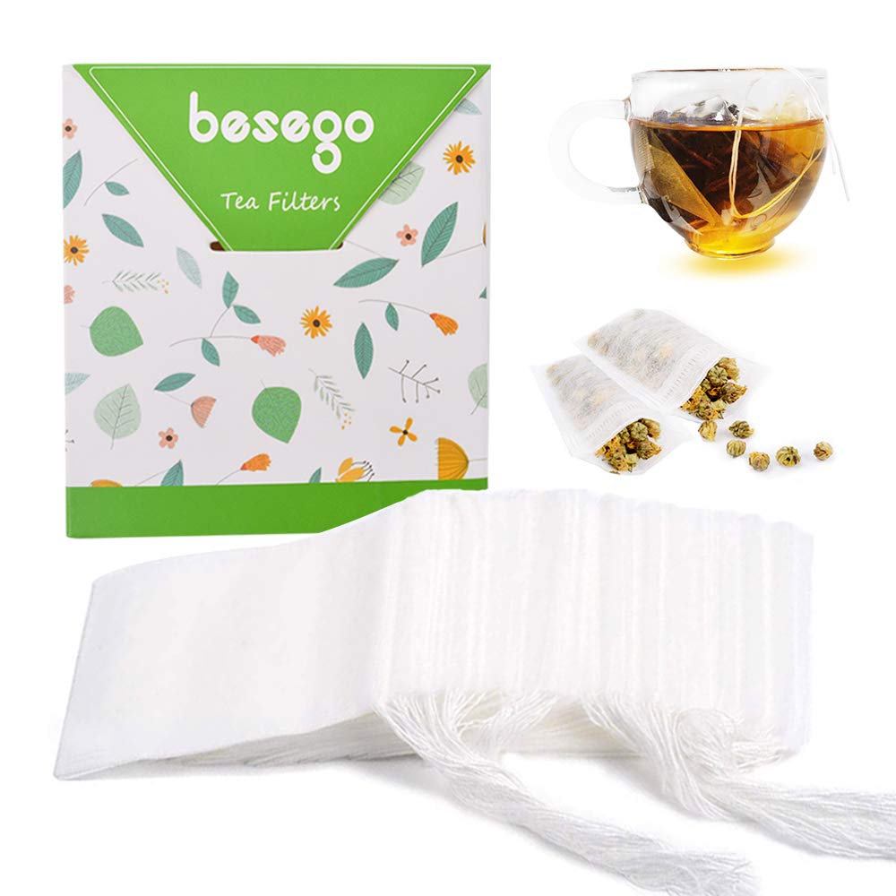 Besego Disposable Drawstring Tea Filter Bags, Empty Tea Bags Corn Fiber