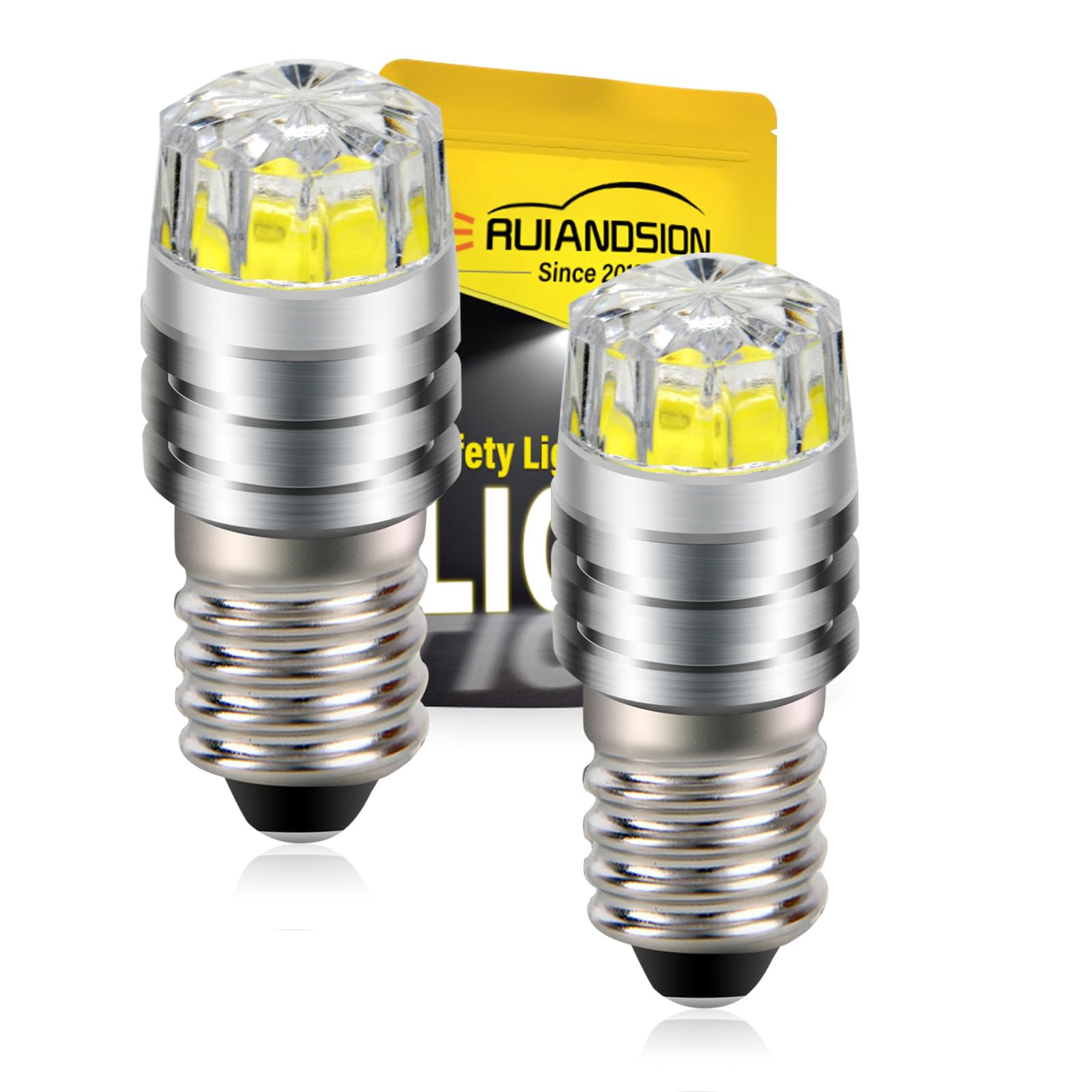 Ruiandsion 2pcs 2W COB 6V E10 LED Upgrade Bulb Replacement for Flashlights Torch Headlight Headlamp, White