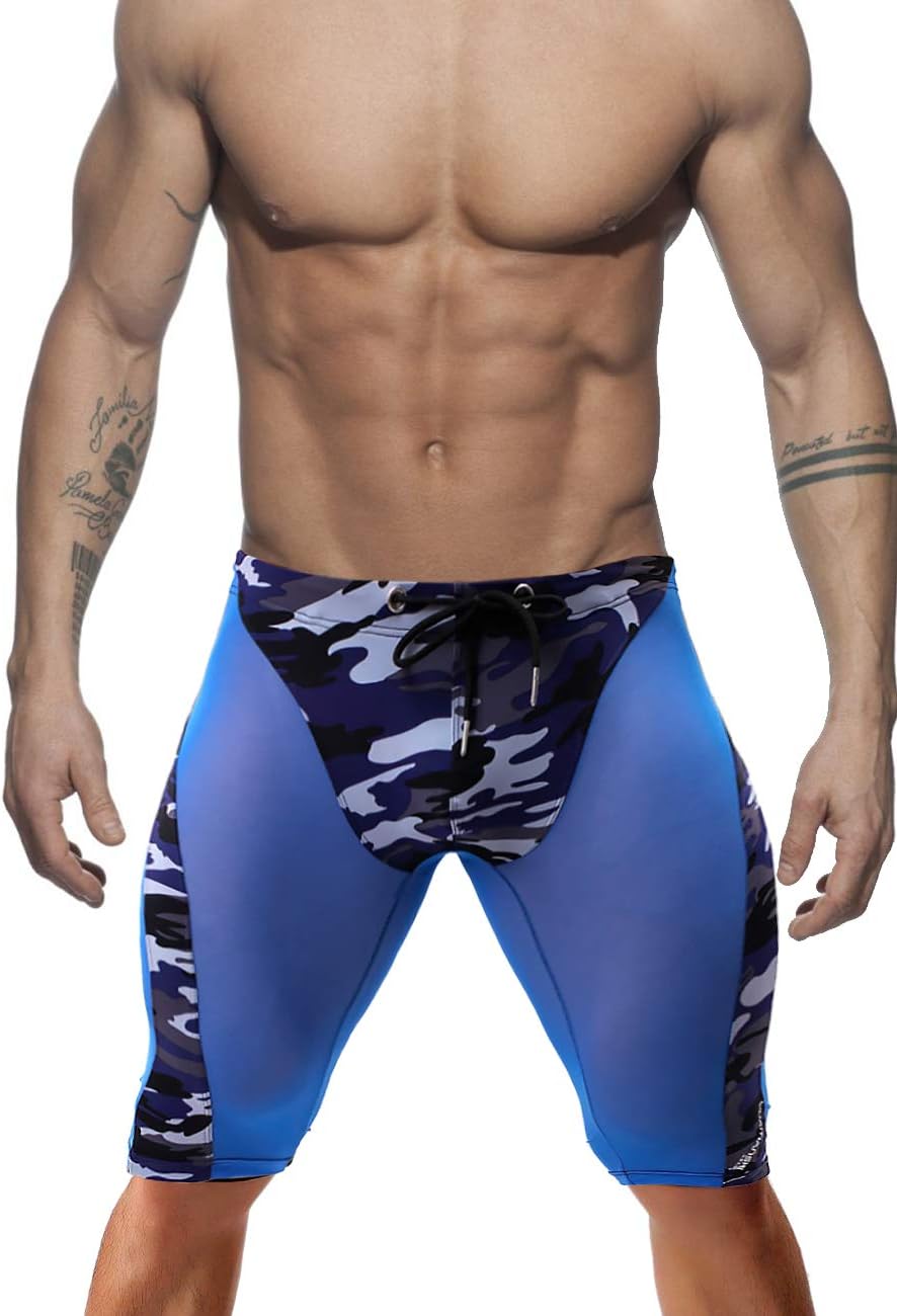Men's Fitness Mesh Shorts Yoga Capris See Through Jammer Swimsuit Beachwear
