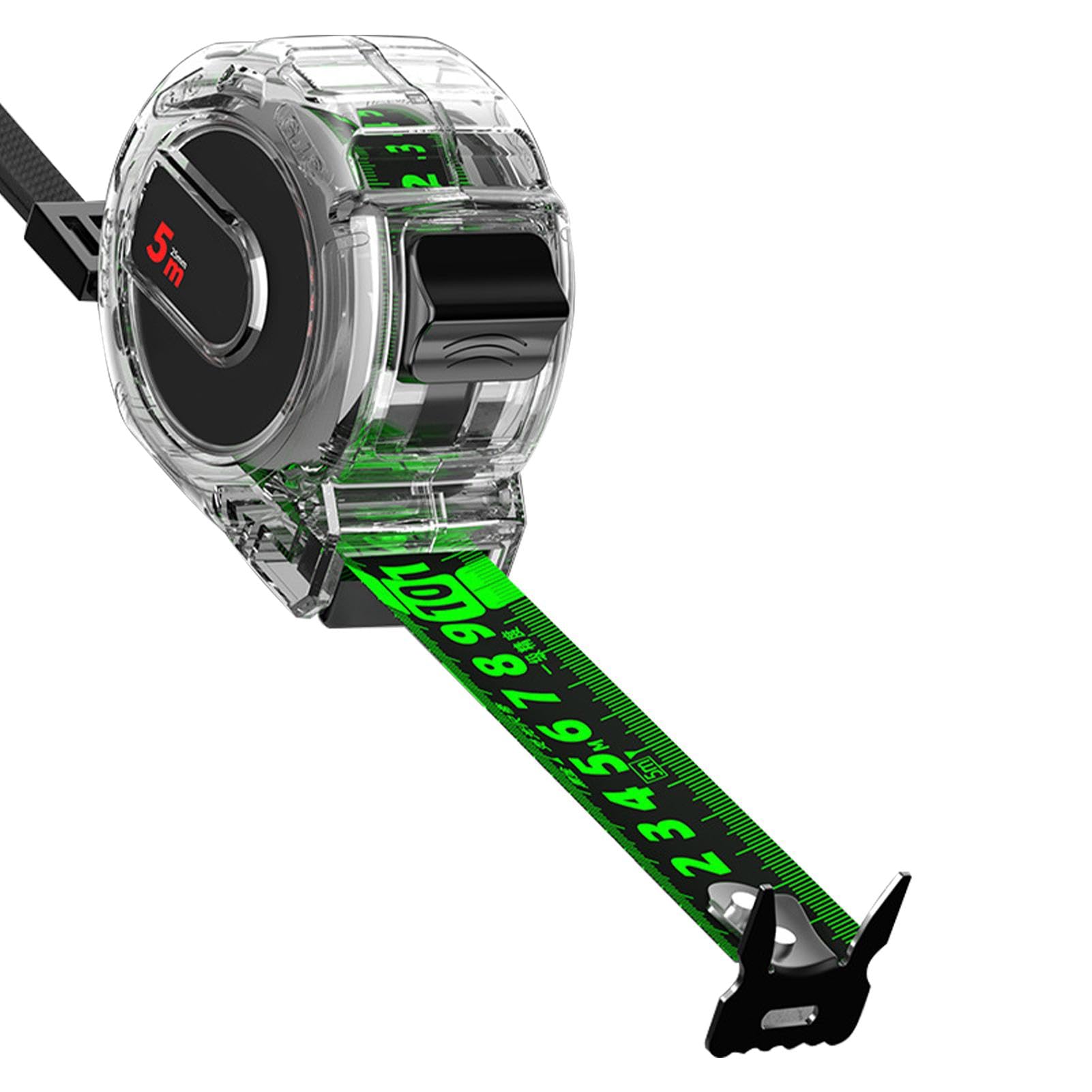 5m/16.4ft Fluorescent Steel Tape Measure,Width 25mm Transparent Steel Precision Measuring 5m Tape Measure - Stainless Steel Retractable Double Sided Graduated,Easy to Read Self-Lock Measuring