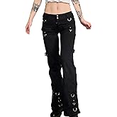 ENFUSO Punk Y2k Grunge Low Waist Emo Jeans Mall Gothic Women Black Patchwork Electro Pants Fashion Streetwear Alt Clothes