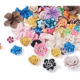 KISSITTY 50pcs/Box Handmade Polymer Clay 3D Floral Beads Assorted Flower Plumeria Loose Spacer Beads with 1-2mm Hole for DIY Bracelet Necklace Jewelry Crafts Making