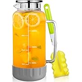 Aofmee 68oz Glass Pitcher with Lid, 2 Liter Water Carafe with Silicone Base and Precise Scale Line, Ice Tea Pitcher for Fridge, Anti-Slip Glass Jug for Sun Tea Juice Coffee Milk Beverage (Gray)