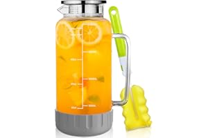 Water Pitcher, 2L Water Jug with Silicone Base and Precise Scale Line, Heat Resistant Glass Pitcher with Lid, Carafe for Iced