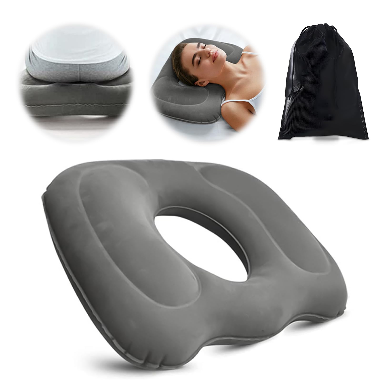 Scettar Inflatable Donut Cushion, Portable Hemorrhoid Cushion Donut Pillow with Storage Bag,Pregnancy Pillow Ring Cushions Doughnut Cushion for Pressure Relief Sciatica Bedsores Postpartum Pain